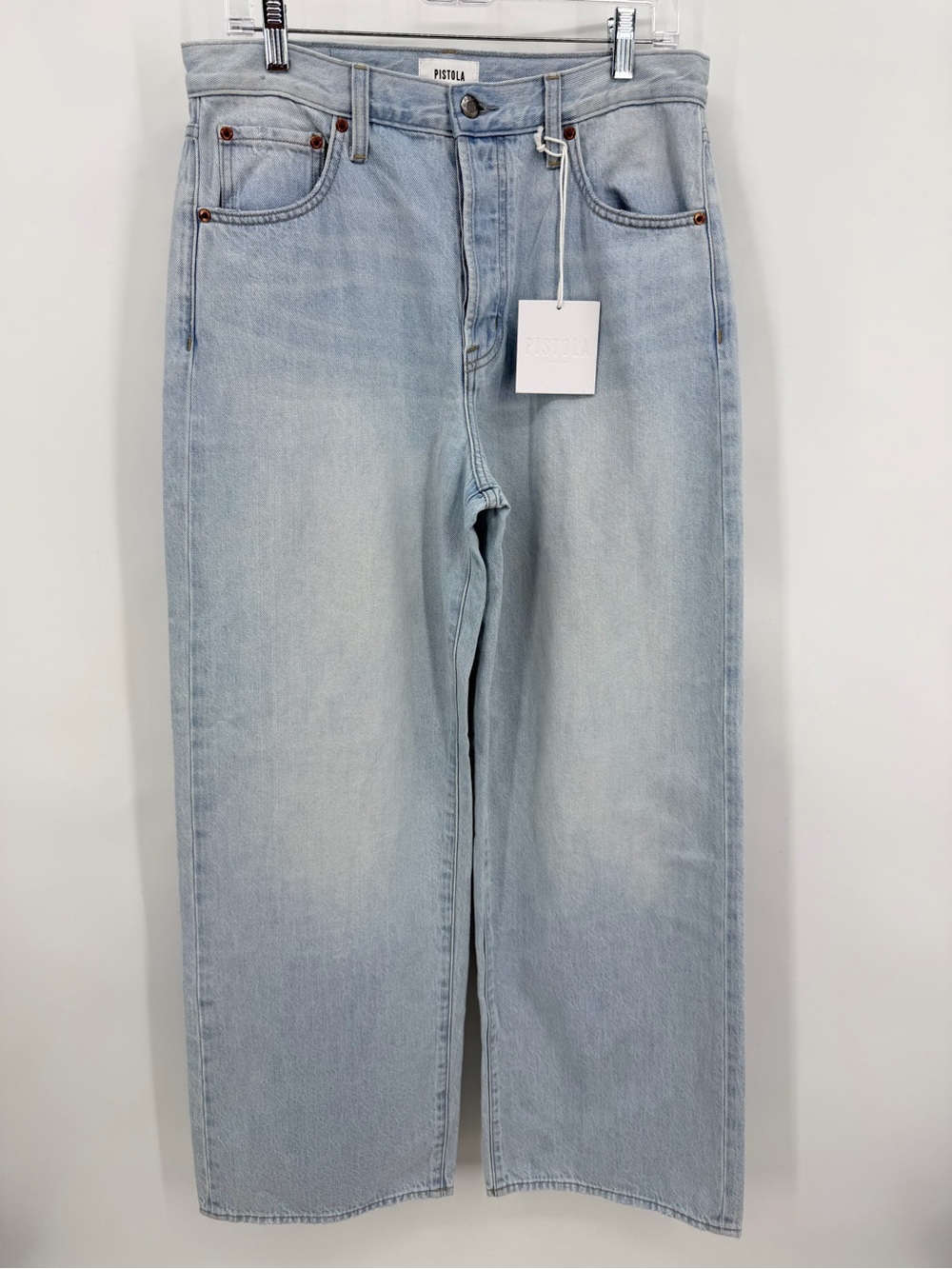 Pistola NWT Tate High Rise Bowed Wide Leg Jeans Cotton Postcards Blue Size 29